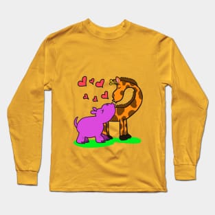 giraffe and hippo love each other! Long Sleeve T-Shirt